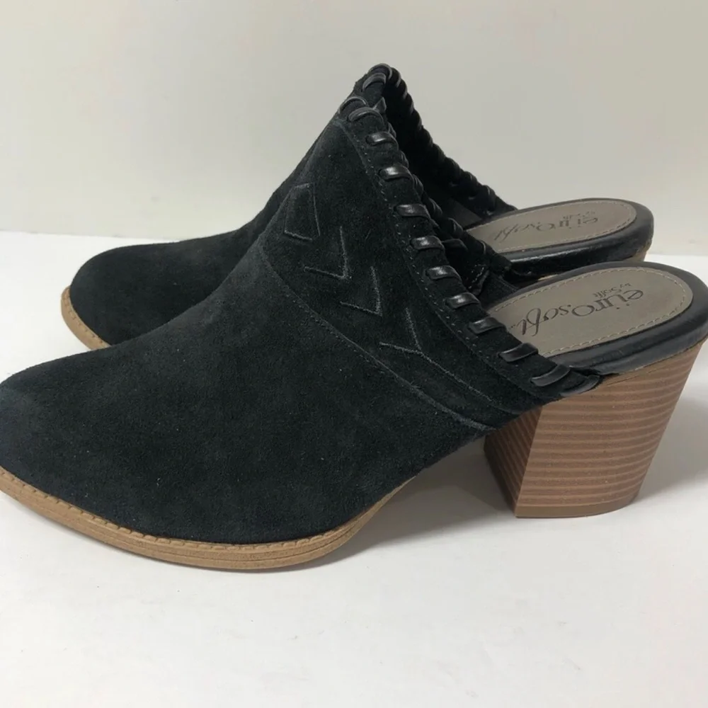 Euro Soft Suede Black Mule Heels. Size 8. - Picture 2 of 7